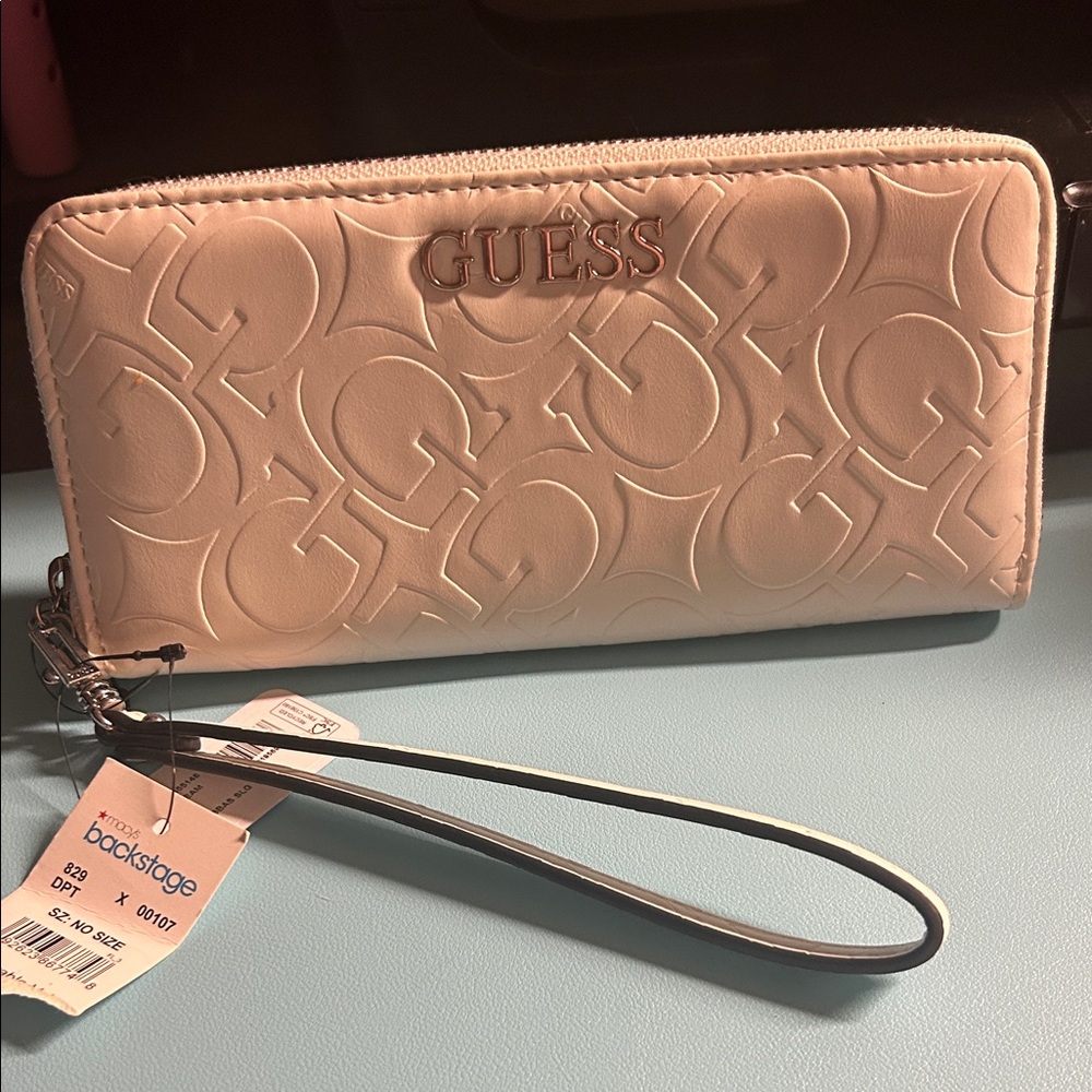 GUESS Beige Embossed Wristlet Wallet‎